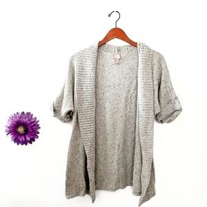 Chico's Open Front Knit Speckled Ribbed Short Sleeve Cardigan Sweater Size 1